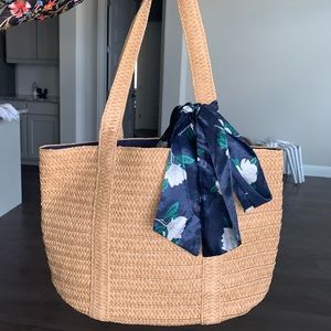 DRAPER JAMES | Straw Bag Tote with Floral Tie purse